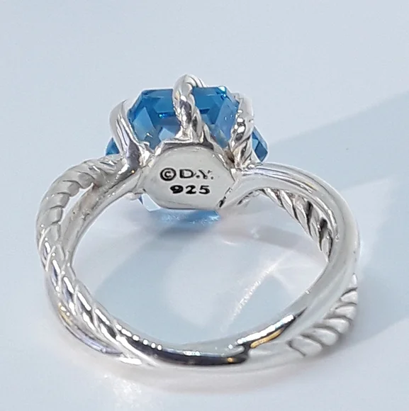 David Yurman Blue Topaz Cable Wrap Ring 6.5 - Picture 4 of 9